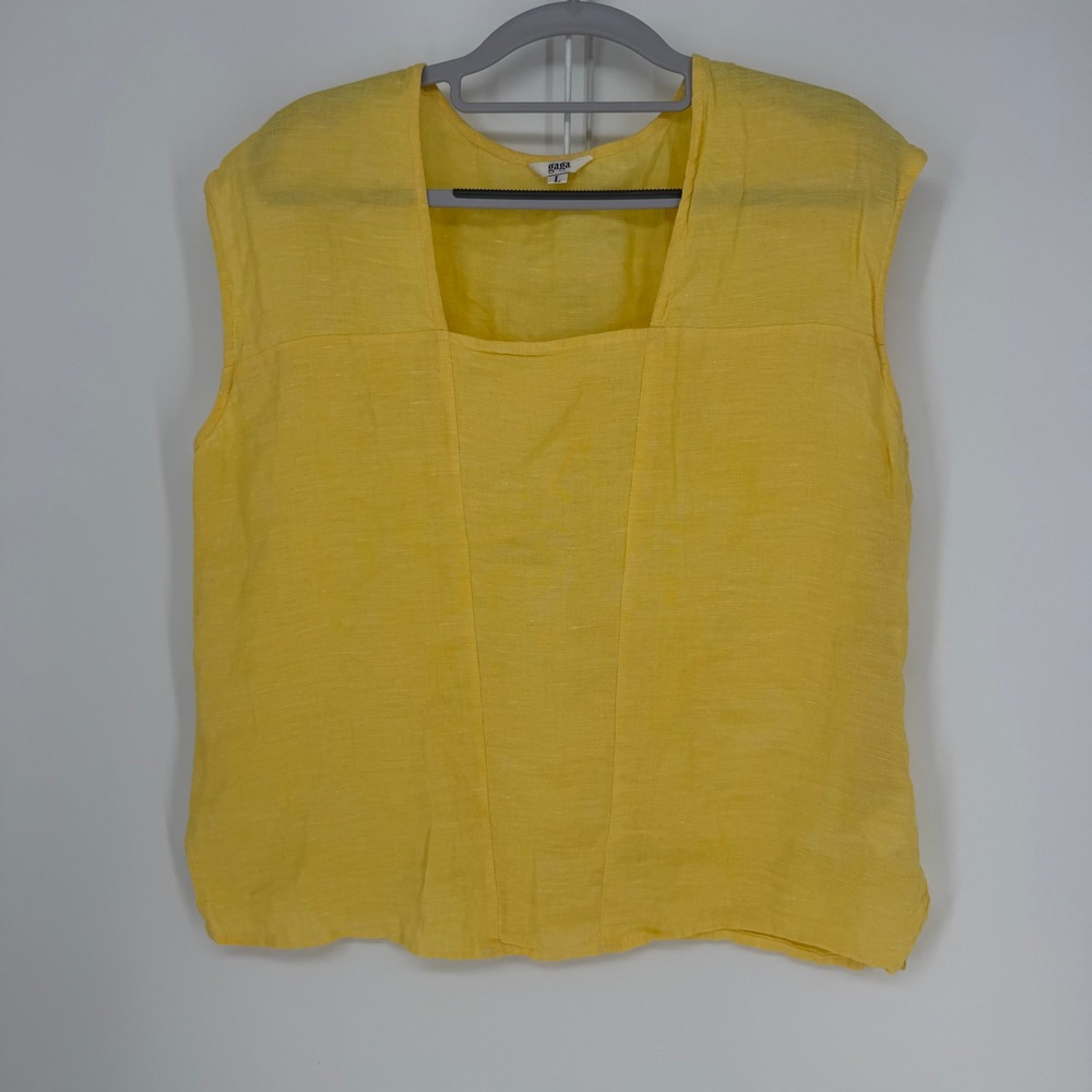 Gaga Sleeveless Top Women Large Yellow Linen Feel Square Neck Minimalist Cottage